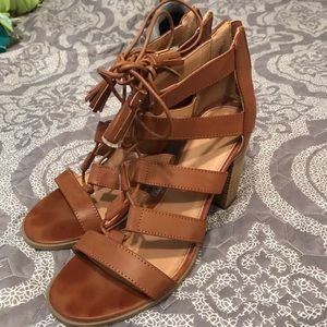 Brown straps high heel sandals